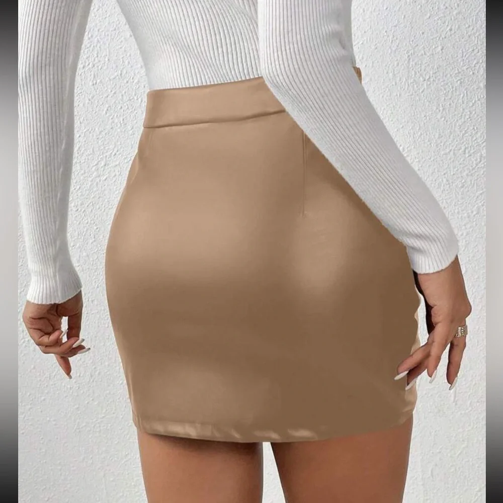 Tan vegan leather pleated mini skirt